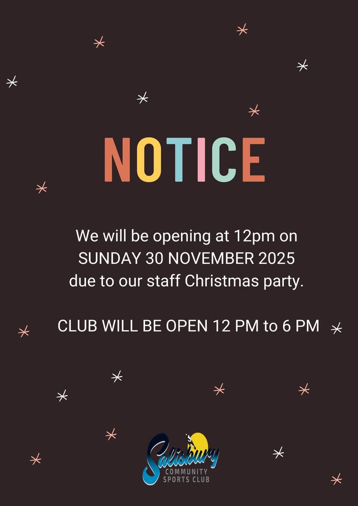 Featured image for “Please note we are opening later (12:00 pm) this Sunday due to our staff Christmas Party. Look forward to seeing you at the club this weekend!”