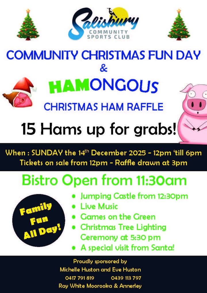 Featured image for “COMMUNITY CHRISTMAS FUN DAY & HAM-UNGEOUS RAFFLE!”
