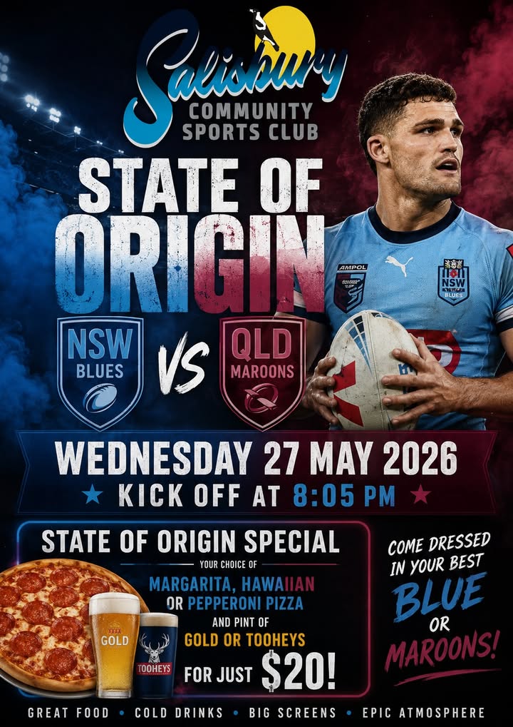 Featured image for “State of Origin Live at Salisbury Sports – $20 Special”