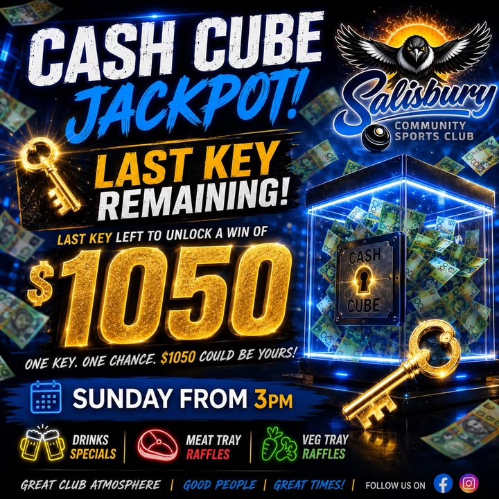 Featured image for “Cash Cube Jackpot This Sunday at Salisbury Sports Club”
